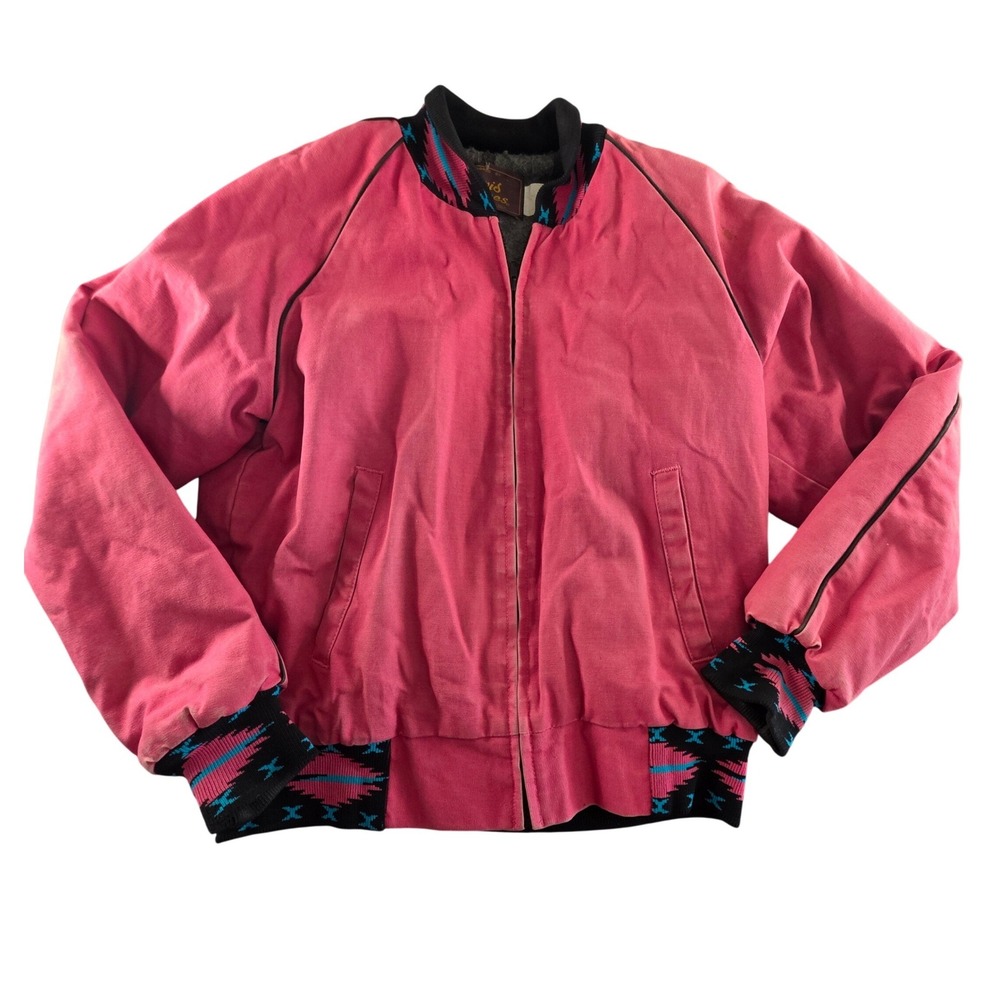 Vintage Davis James‎ Pink Southwestern Bomber Jacket Blanket Lined 80s 90s Retro